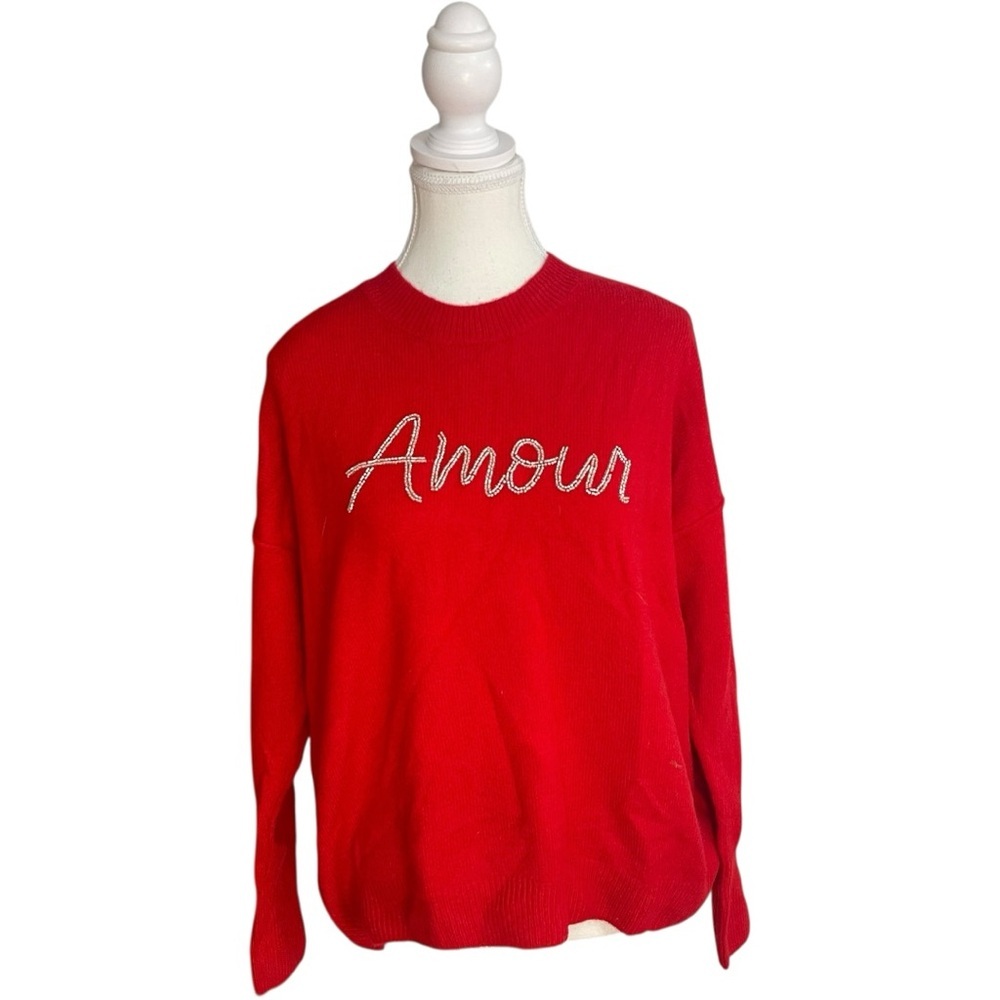 Vince Camuto Amour Beaded Sweater Red Silver